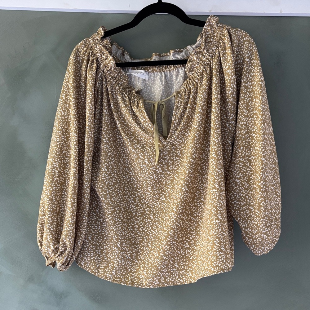 Carly Jean Los Angeles Tan Floral Blouse